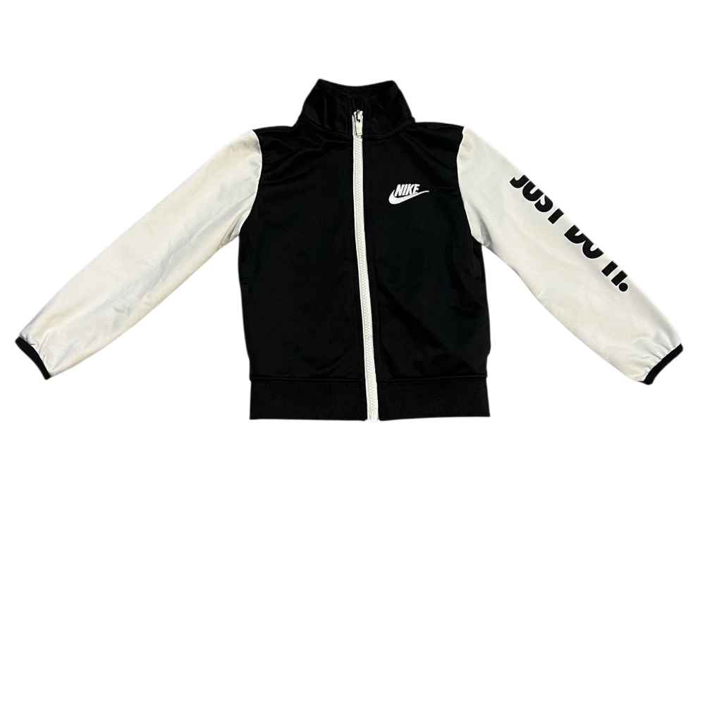 Nike Youth Black & White Track Jacket Size 4 XS Just Do It Logo On Sleeve - Picture 2 of 5
